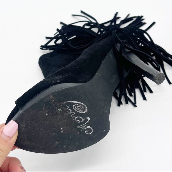 NAUGHTY MONKEY Girl’s Best Fringe Peeptoe Suede High Heel Booties - Picture 9 of 11